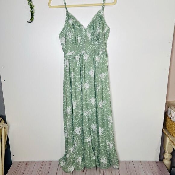 Light Green Cream Floral Tiered Maxi Dress - Picture 1 of 11